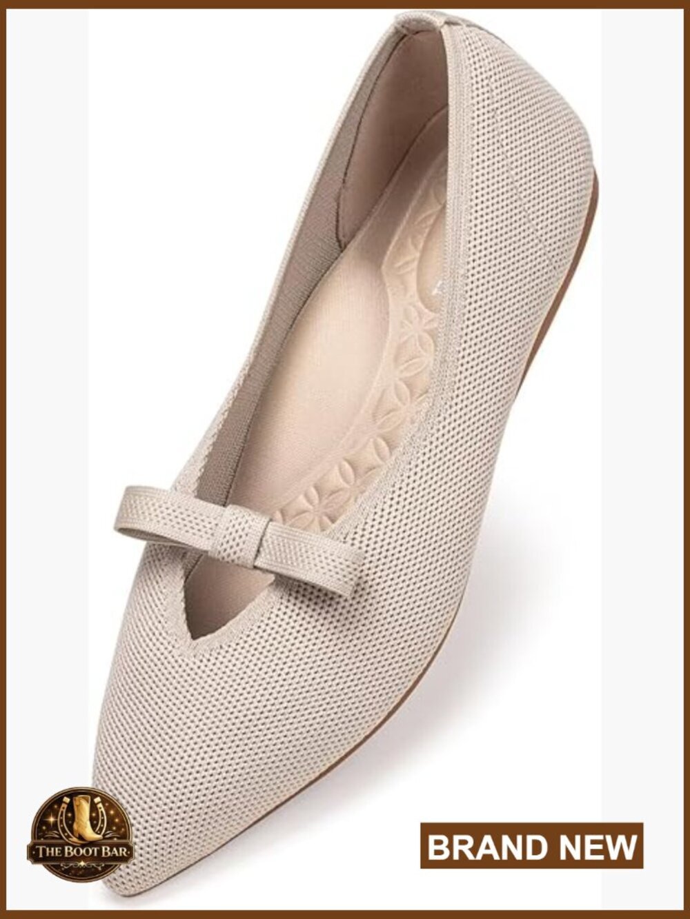 Women's Bow Ballet Flats Soft Knit Slip On Pointed Toe Dressy Shoes